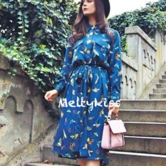 NWT ZARA INSECT PRINT MIDI DRESS WITH BELT Sz-M - Picture 3 of 8